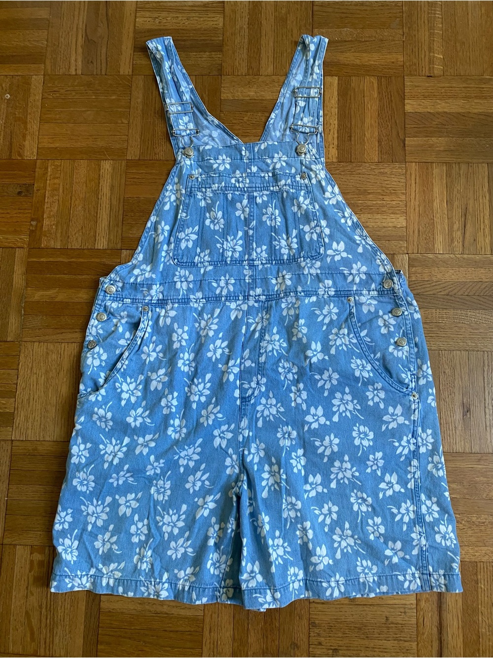 Vintage Casey & Max Hawaiian Flower Print Cotton Overall Shorts Womens M